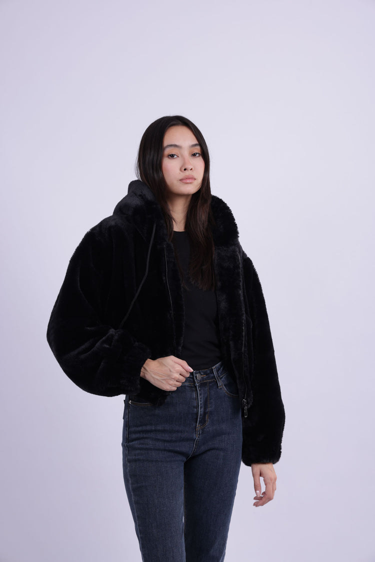 HOODED PLUSH ZIP JACKET