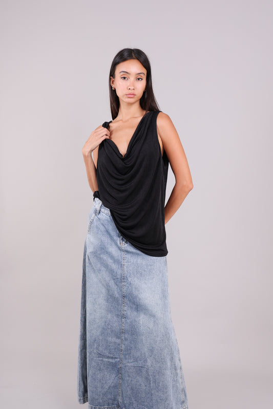 DRAPED COWL NECK SLEEVELESS TOP