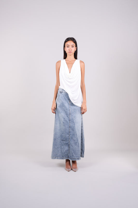 DRAPED COWL NECK SLEEVELESS TOP