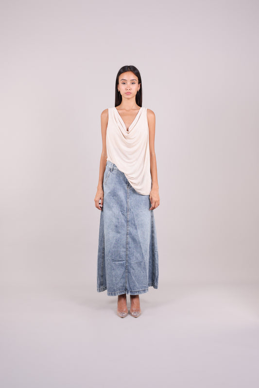 DRAPED COWL NECK SLEEVELESS TOP