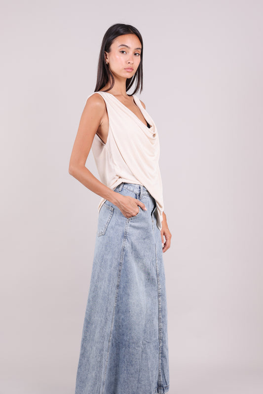 DRAPED COWL NECK SLEEVELESS TOP