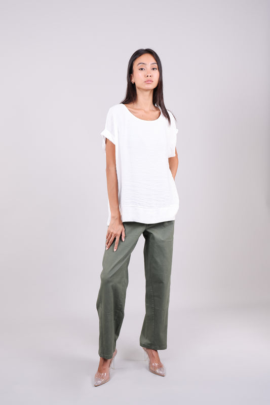 BUTTON-BACK CONTRAST HEM BLOUSE