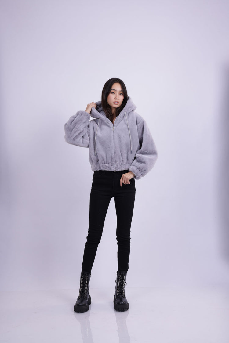 HOODED PLUSH ZIP JACKET