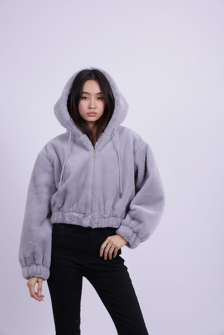 HOODED PLUSH ZIP JACKET