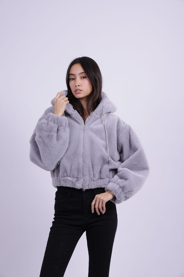 HOODED PLUSH ZIP JACKET
