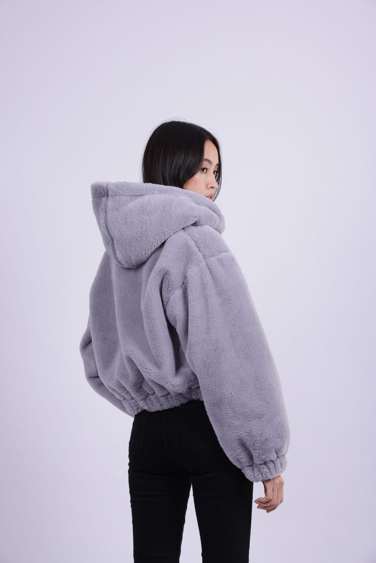 HOODED PLUSH ZIP JACKET