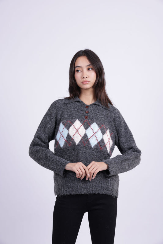ARGYLE COLLARED KNIT SWEATER