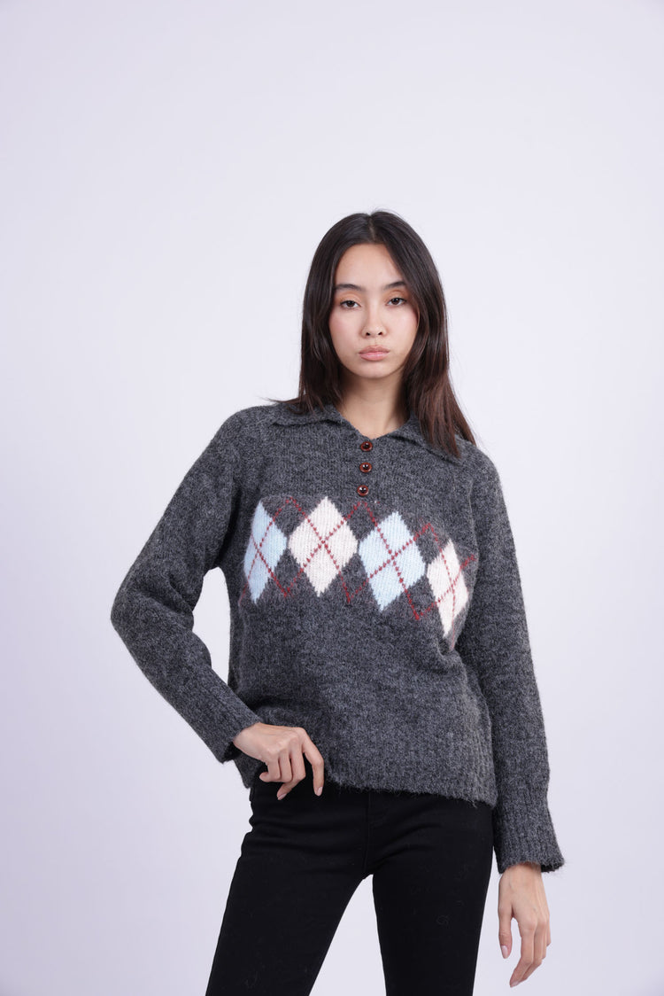 ARGYLE COLLARED KNIT SWEATER
