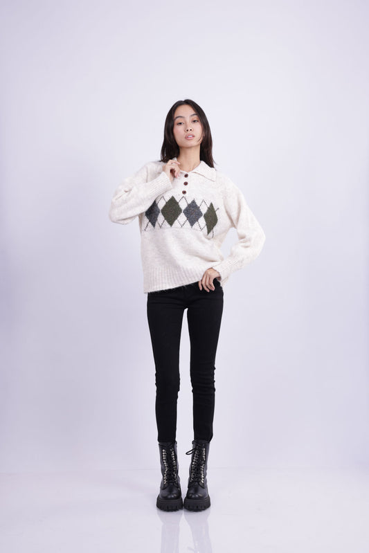 ARGYLE COLLARED KNIT SWEATER