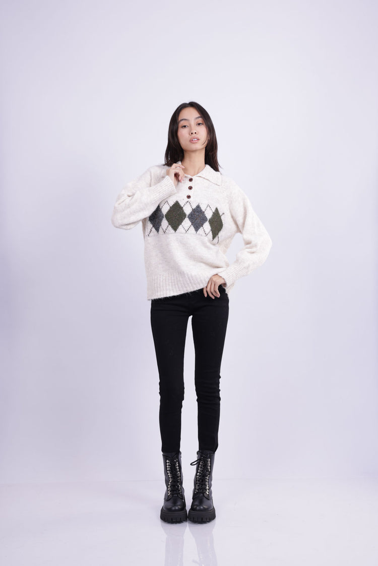 ARGYLE COLLARED KNIT SWEATER