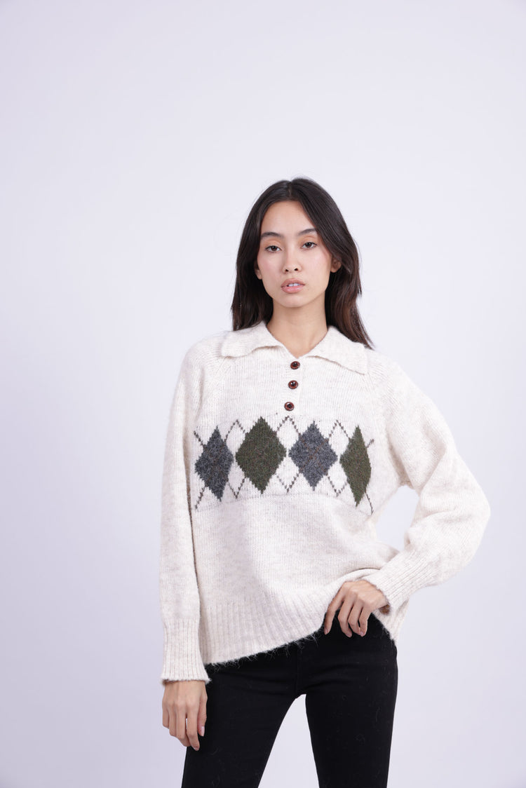 ARGYLE COLLARED KNIT SWEATER