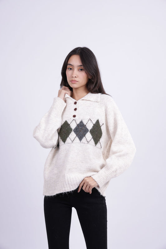 ARGYLE COLLARED KNIT SWEATER