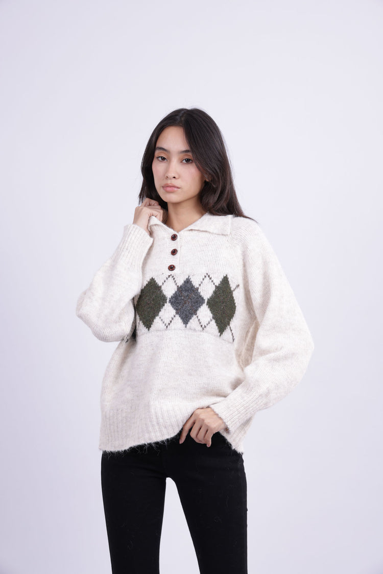 ARGYLE COLLARED KNIT SWEATER