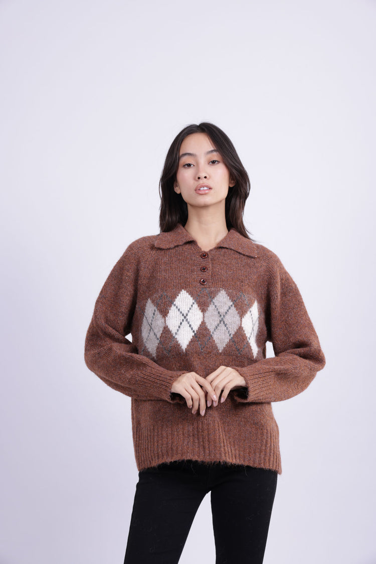 ARGYLE COLLARED KNIT SWEATER
