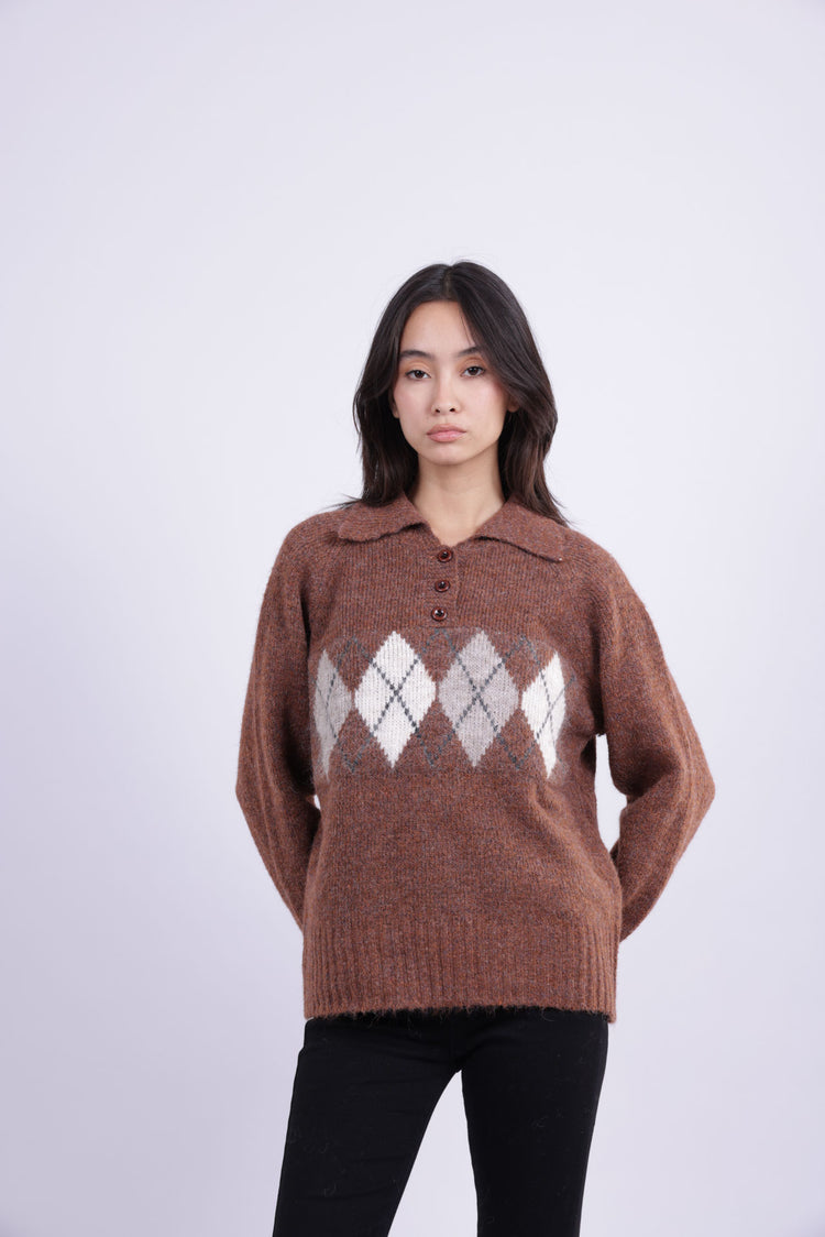 ARGYLE COLLARED KNIT SWEATER