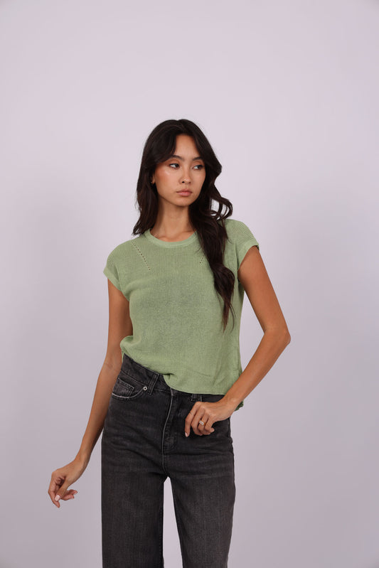 KNIT BUTTON BACK TOP