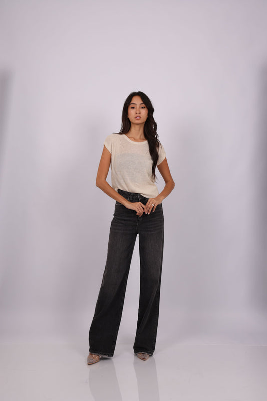 KNIT BUTTON BACK TOP