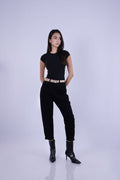 HIGH-WAIST TAPERED BLACK JEANS