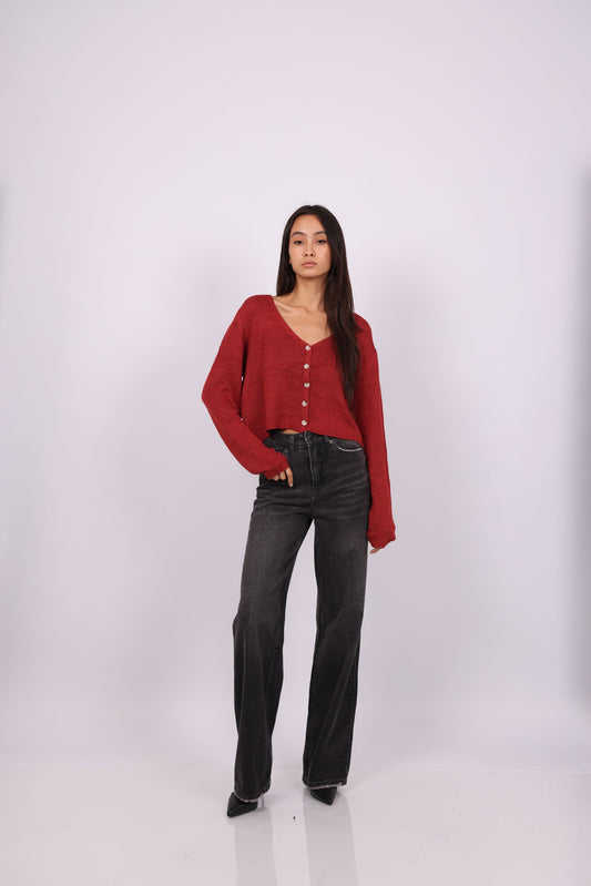 RELAXED BUTTON-DOWN KNIT CARDIGAN