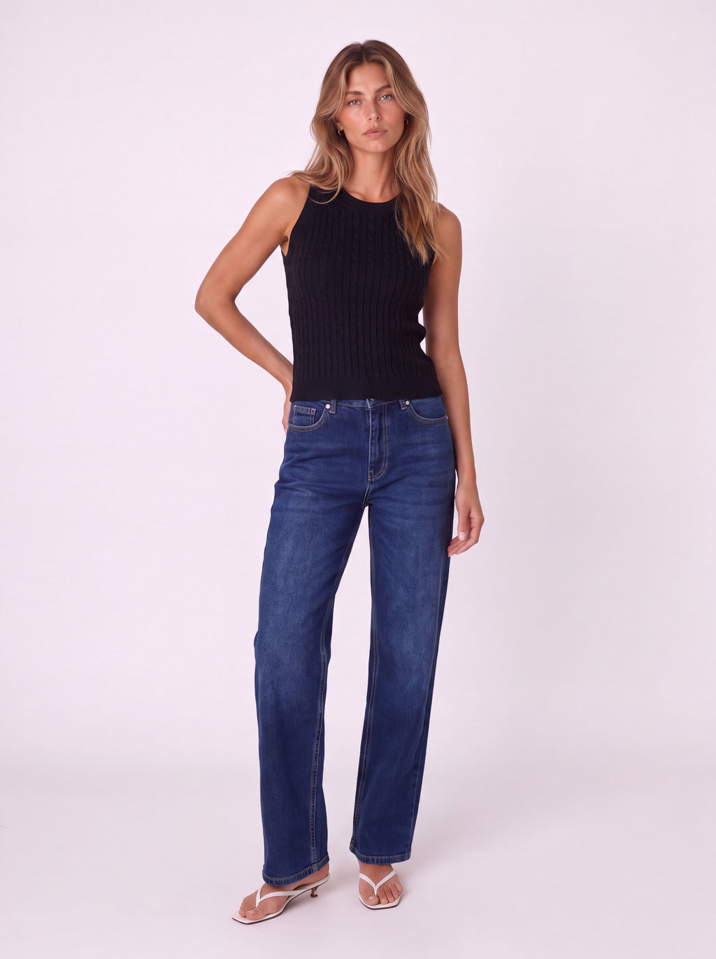 CABLE-KNIT HIGH-NECK TANK TOP
