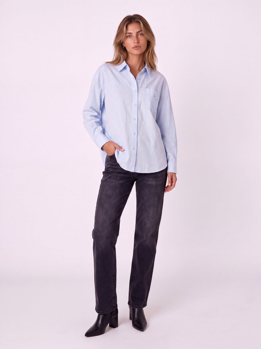 OVERSIZED BUTTON-FRONT LONG SLEEVE SHIRT