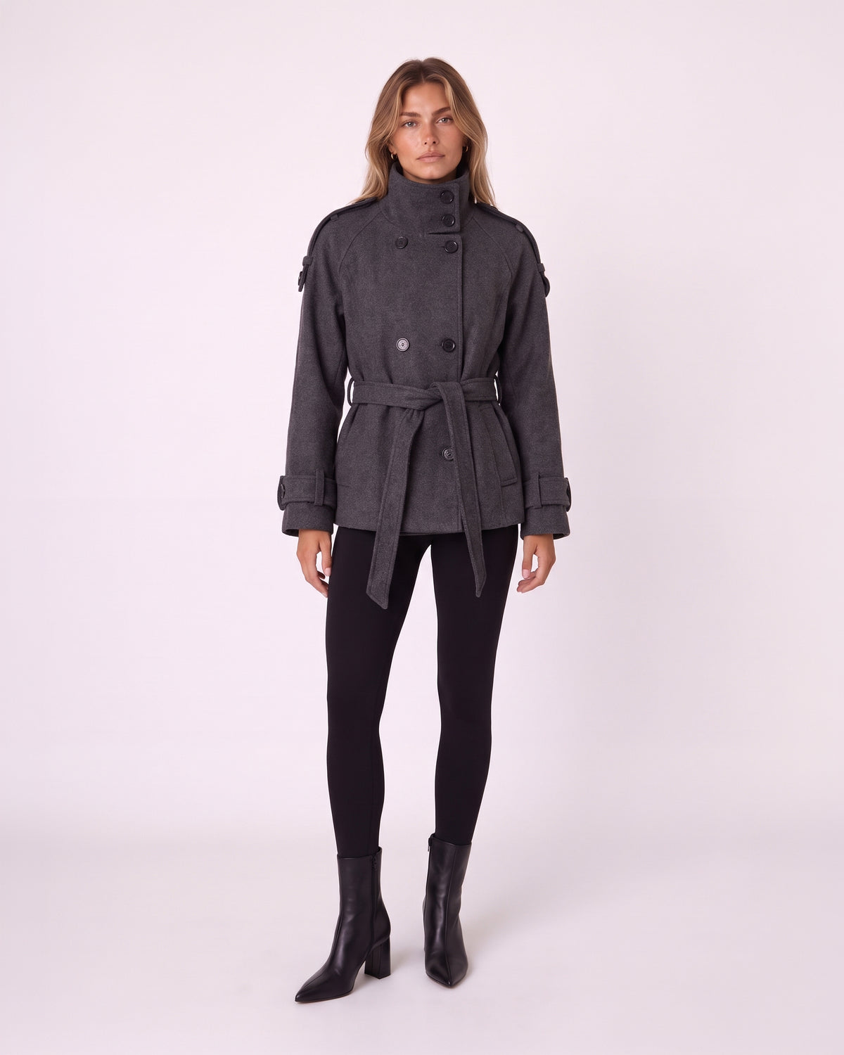 DOUBLE-BREASTED BELTED WOOL COAT