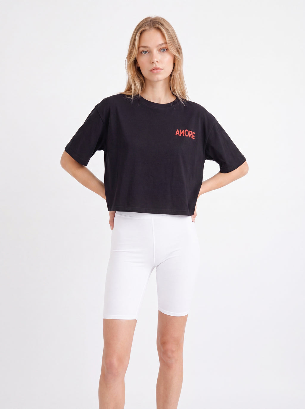 AMORE GRAPHIC CROPPED OVERSIZED T-SHIRT WHITE