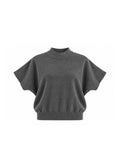 MOCK-NECK SHORT-SLEEVE KNIT TOP