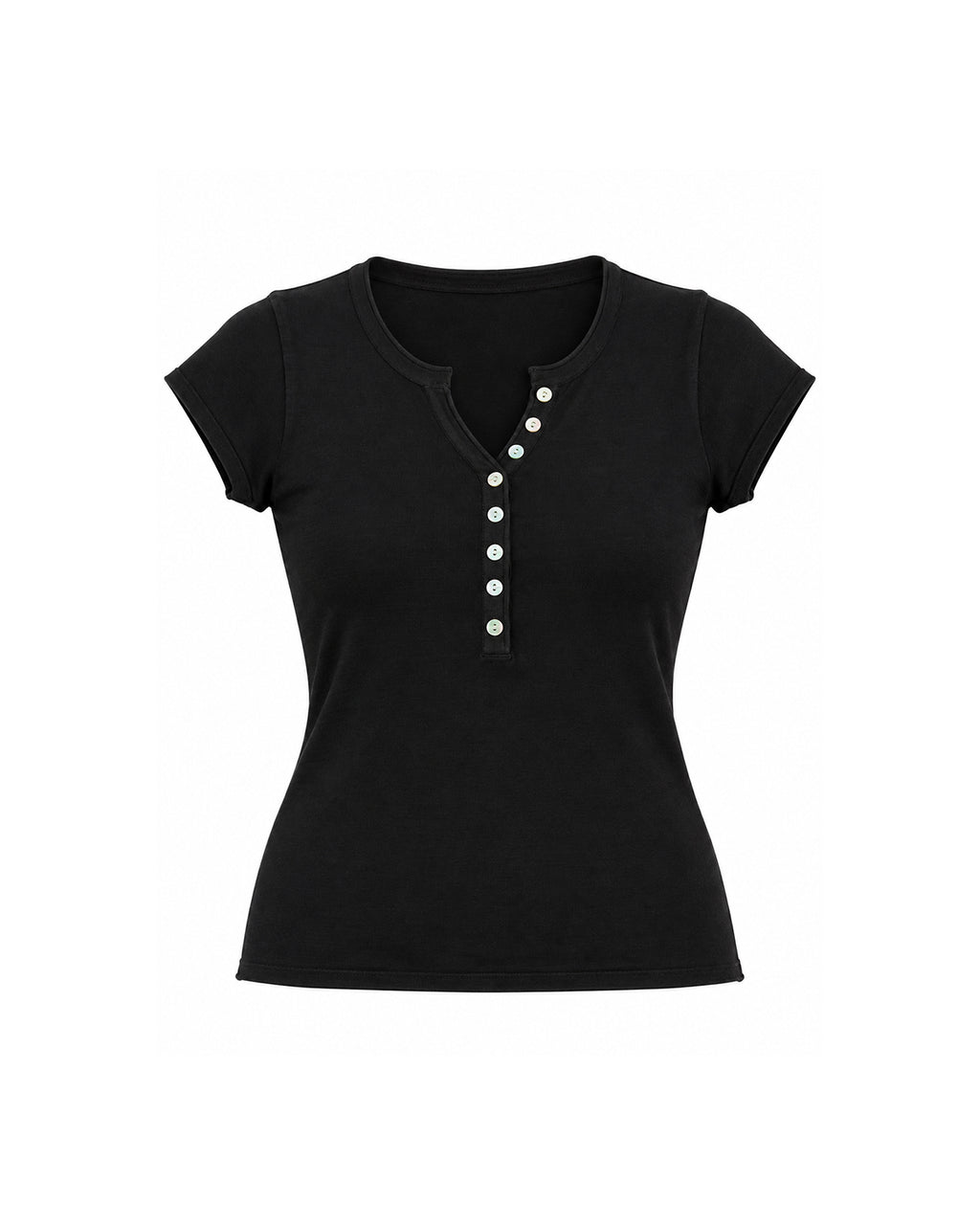 SHORT SLEEVE BUTTON FRONT HENLEY TOP