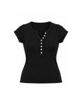 SHORT SLEEVE BUTTON FRONT HENLEY TOP