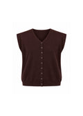 V-NECK BUTTON-FRONT SLEEVELESS KNIT VEST