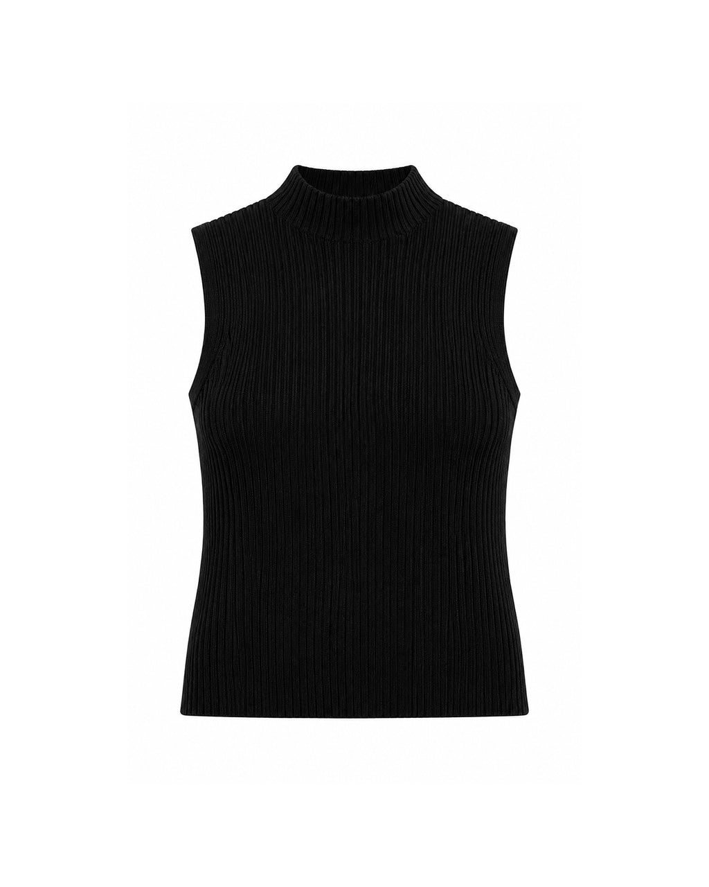 SLEEVELESS RIBBED KNIT MOCK NECK TOP