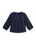 GATHERED NECK BUTTON-FRONT LONG SLEEVE BLOUSE