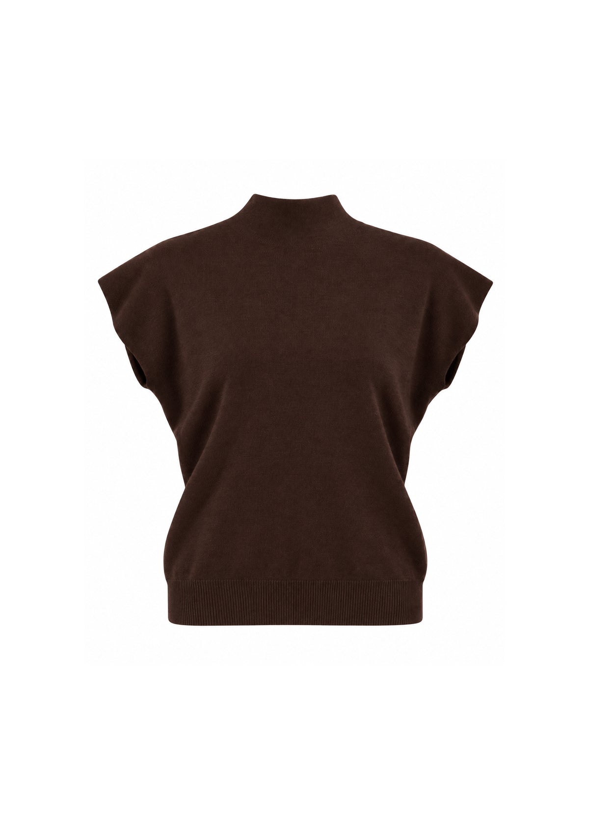 MOCK-NECK CAP-SLEEVE KNIT TOP