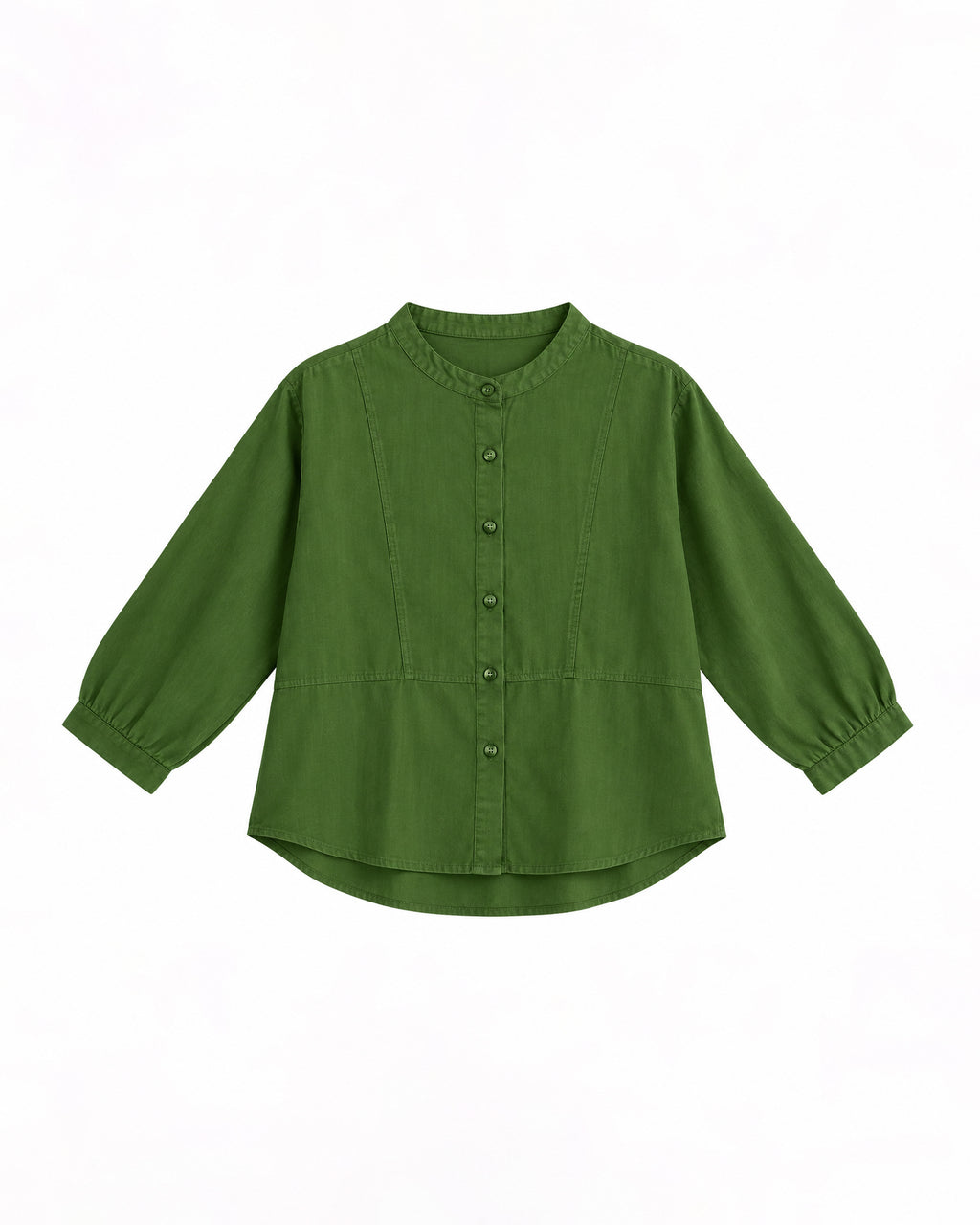 MANDARIN COLLAR BUTTON-FRONT LONG SLEEVE PEPLUM BLOUSE