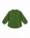 MANDARIN COLLAR BUTTON-FRONT LONG SLEEVE PEPLUM BLOUSE