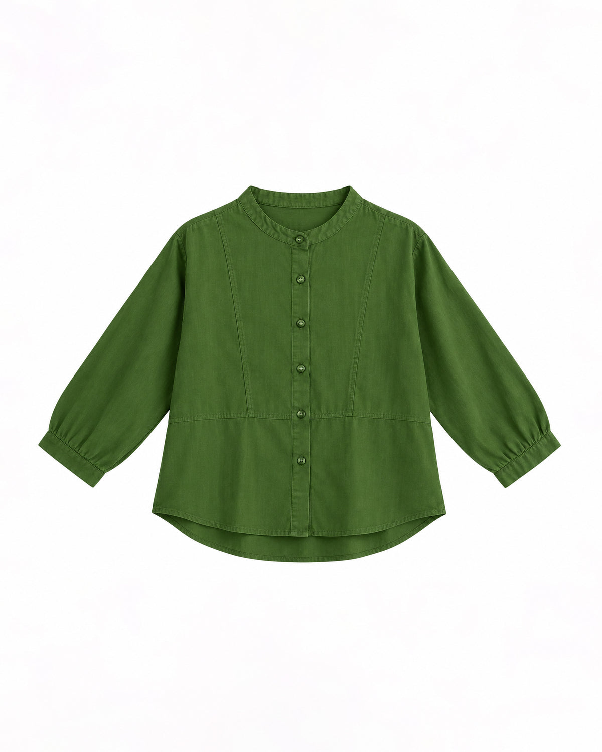 MANDARIN COLLAR BUTTON-FRONT LONG SLEEVE PEPLUM BLOUSE