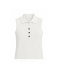 SLEEVELESS CABLE KNIT POLO TOP WITH BUTTON FRONT