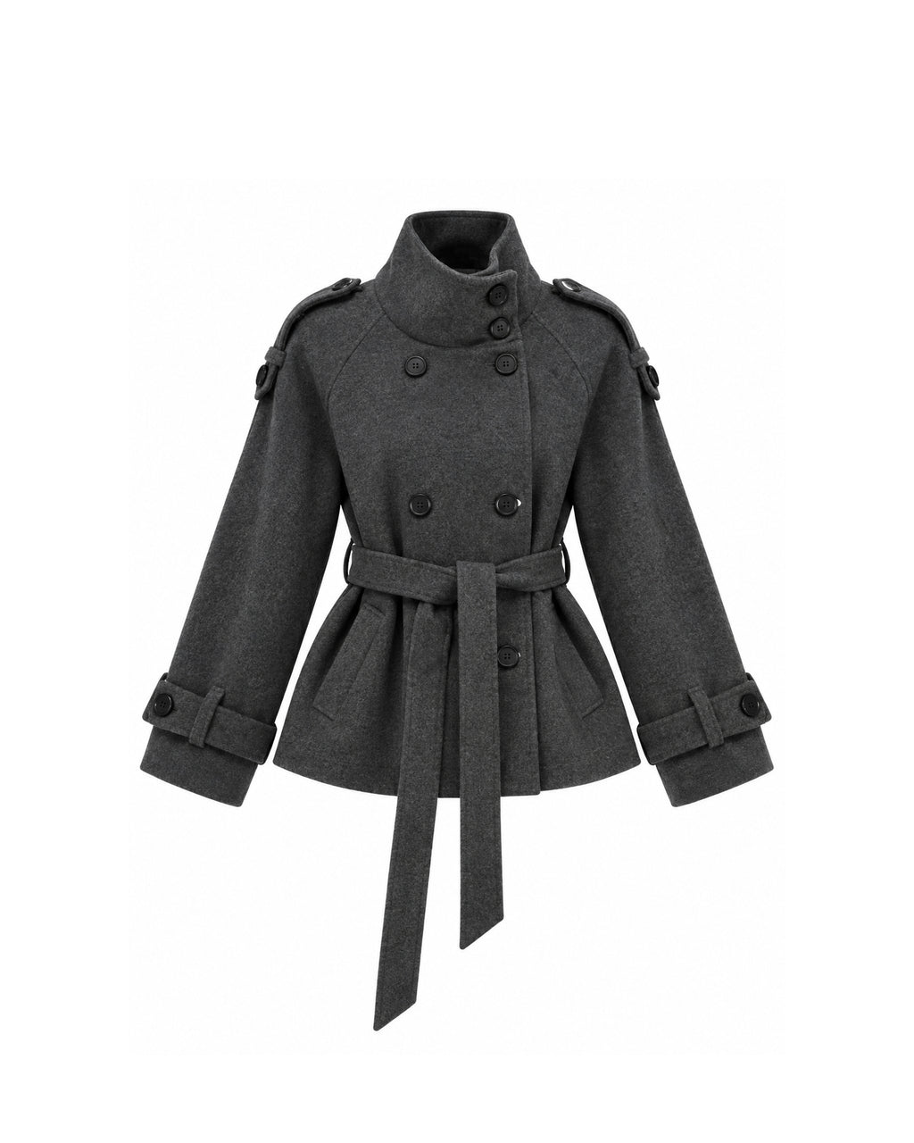 DOUBLE-BREASTED BELTED WOOL COAT