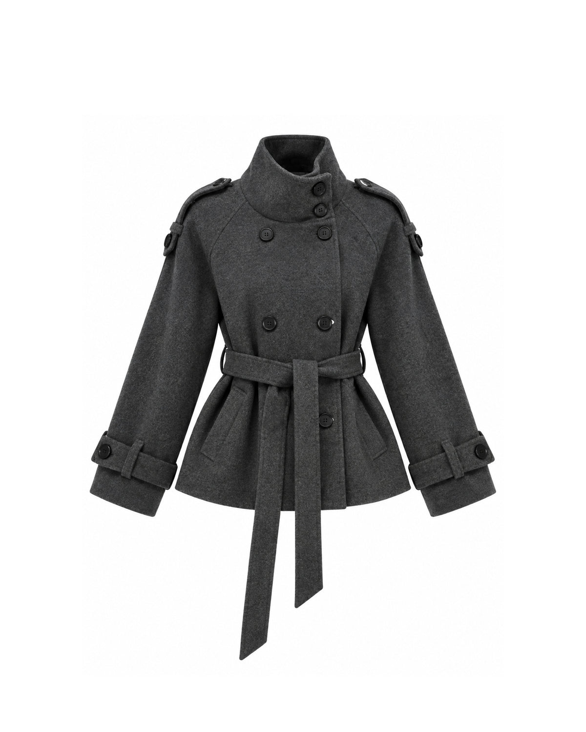 DOUBLE-BREASTED BELTED WOOL COAT
