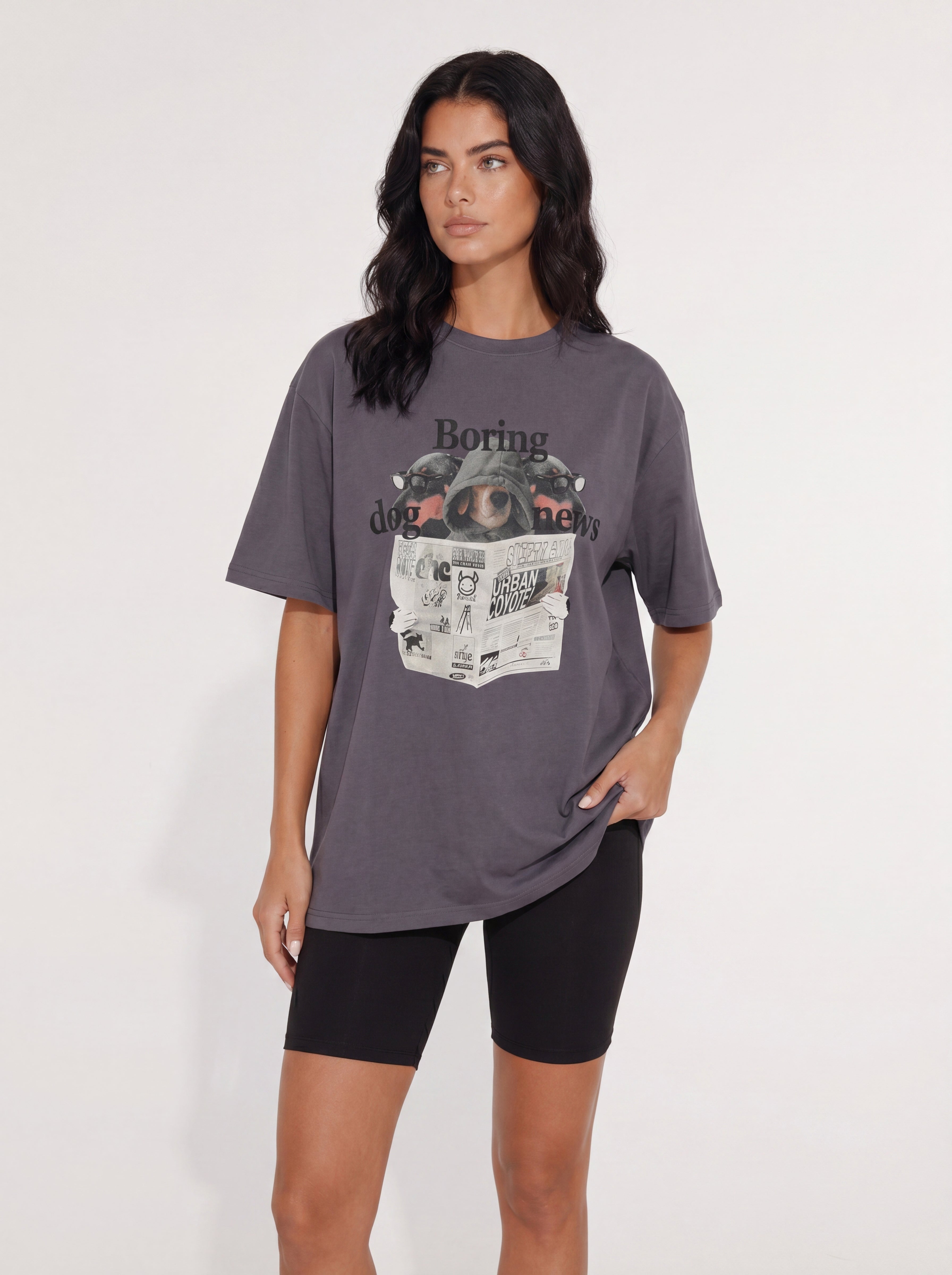 BORING DOG NEWS OVERSIZED T-SHIRT BLACK