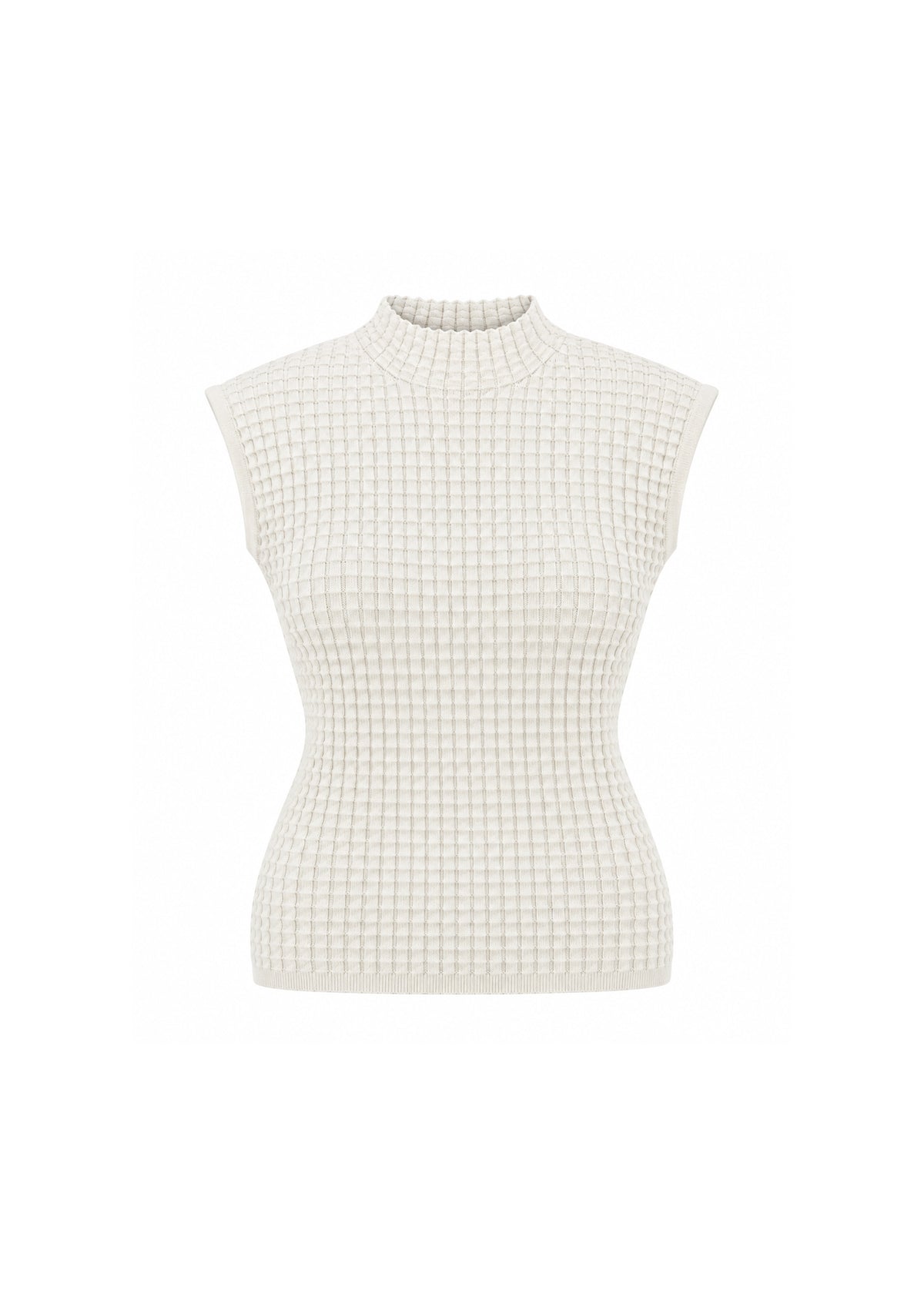 MOCK-NECK TEXTURED SLEEVELESS KNIT TOP