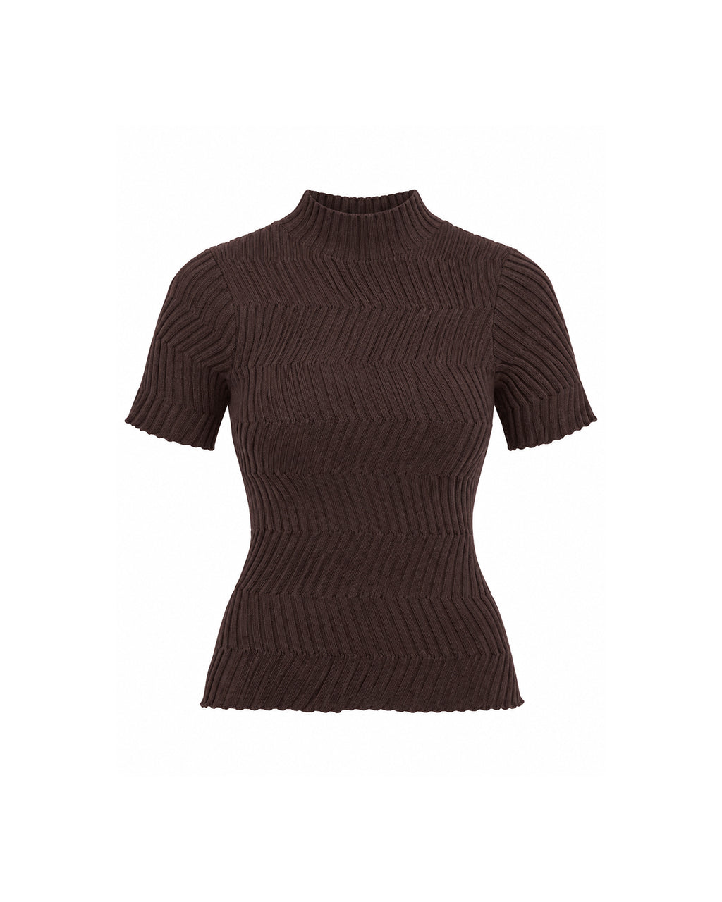 MOCK NECK SHORT SLEEVE TEXTURED RIBBED KNIT TOP