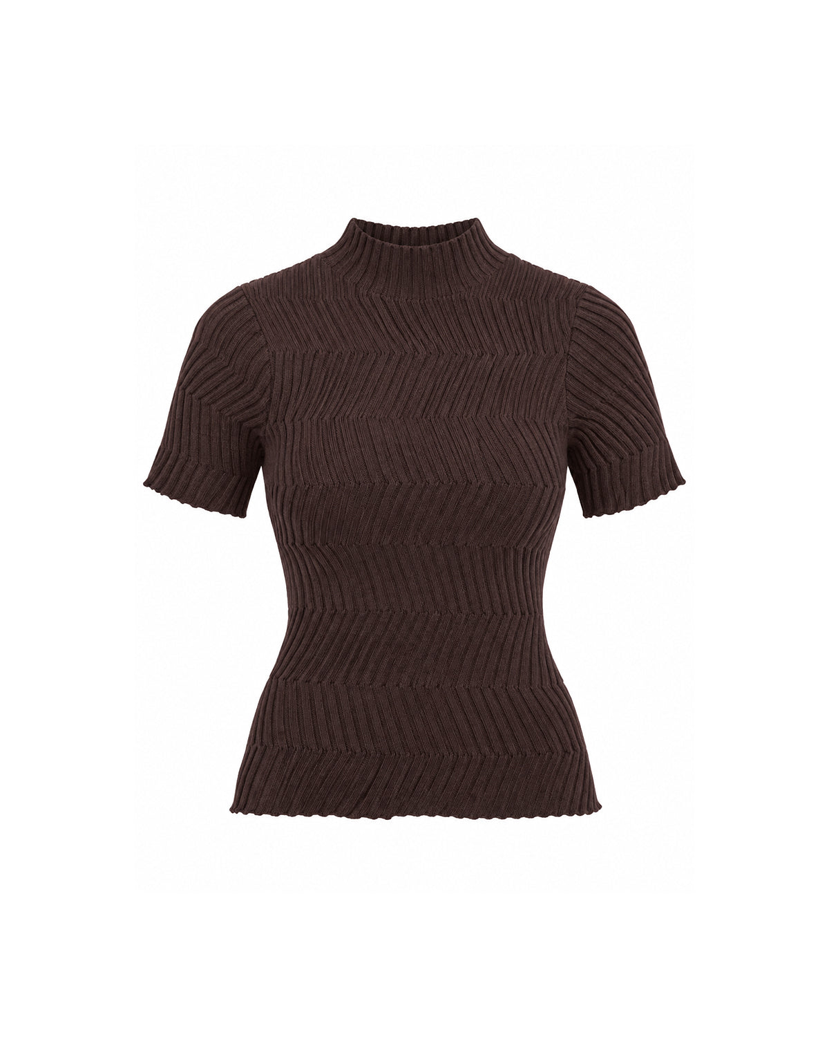 MOCK NECK SHORT SLEEVE TEXTURED RIBBED KNIT TOP