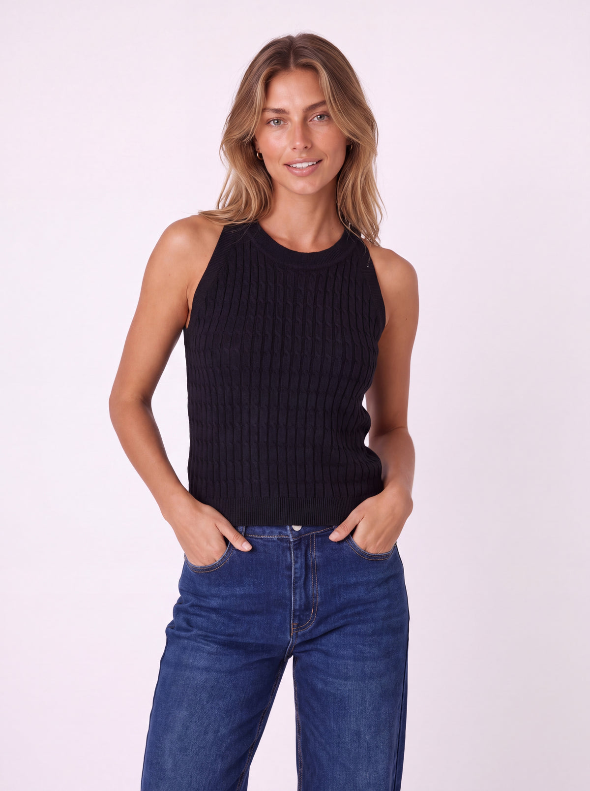 CABLE-KNIT HIGH-NECK TANK TOP