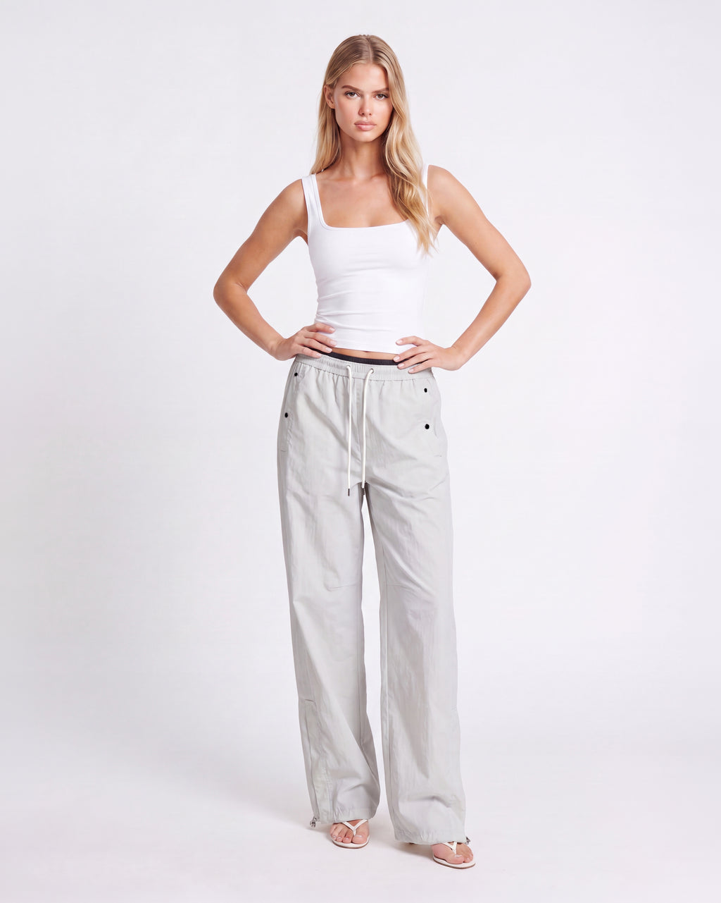 SNAP BUTTON WIDE LEG PANTS
