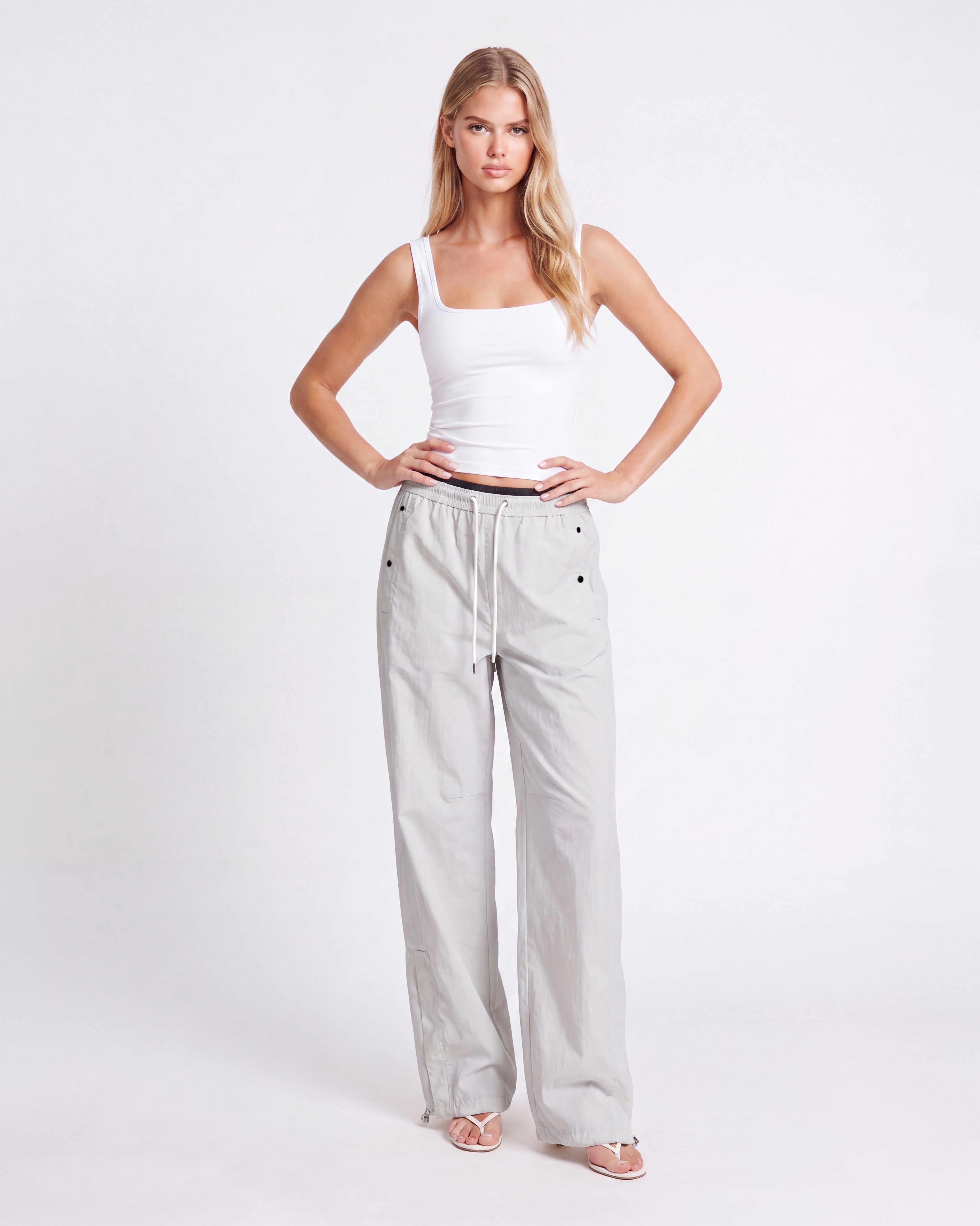 SNAP BUTTON WIDE LEG PANTS