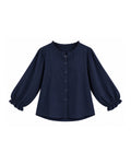 BUTTON FRONT BLOUSE WITH PUFF SLEEVES AND RUFFLE DETAILS