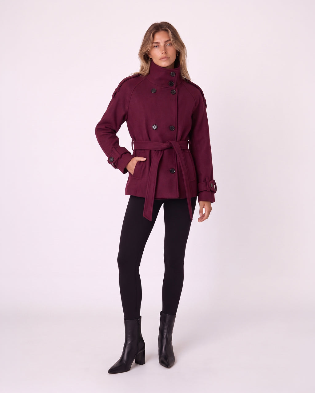 DOUBLE-BREASTED BELTED WOOL COAT