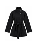HIGH-NECK BUTTON-FRONT BELTED SHORT COAT